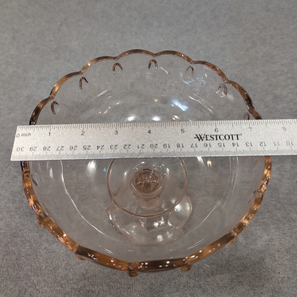 Indiana Glass Garland Teardrop Pink Pedestal Compote Bowl Scalloped Rim Vintage - Picture 5 of 6